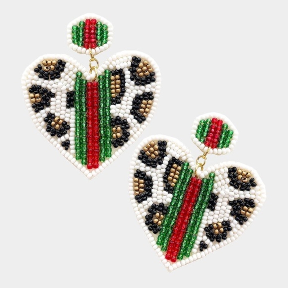 Leopard print heart shaped earrings